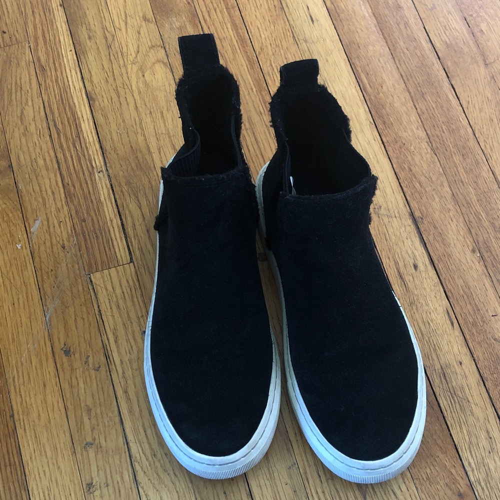 UGG Black Suede Slip-On Sneaker with White Sole